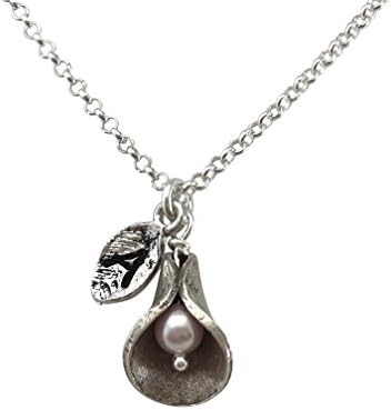 Personalized Calla Lily Pearl Birthstone Necklace with Initial