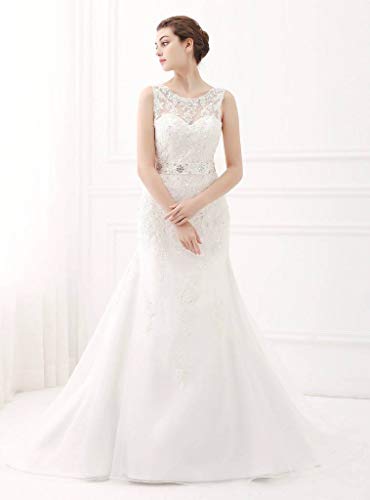 ScelleBridal Latest Sleeveless Lace Appliques Mermaid Bridal Dress Wedding Gown Ivory 6