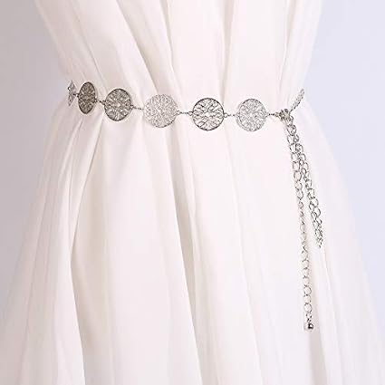 Cintura A Catena Con Strass Per Donna – 2 Righe, Chiusura A Gancio, Regolabile Fino A 114 Cm, In Metallo Argento, Perfetta Per Abiti E Jeans - 5