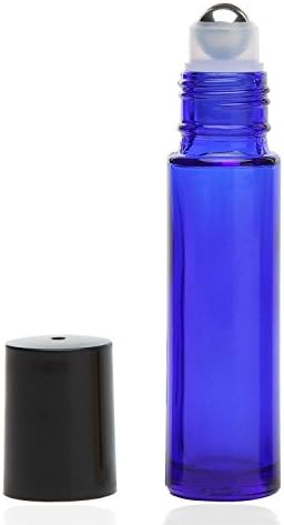 10ml(1/3oz) Roll on Glass Bottle- Set of 18 for Essential Oil - Empty Aromatherapy Essential Oils, Perfume Bottles - Refillable Slim with Metal Ball and Black Plastic Lid, Cobalt Blue Glass