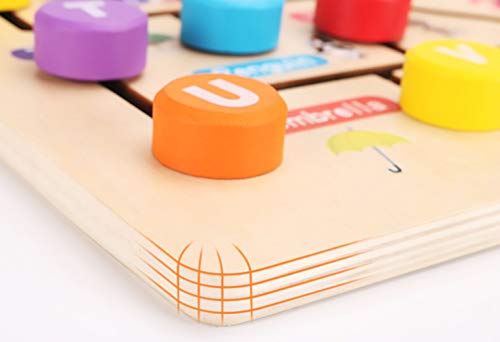AiTuiTui Wooden Alphabet Maze Board, ABC 26 Letters Match Puzzle Learning Toys Early Educational Motor Skill Activity Matching Games with Cute Illustrations for Kids Toddlers Gifts