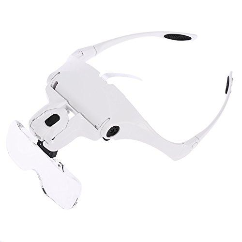 KKmoon Glasses Magnifier with 2 LED Lights 5 Lens 1.0X to 3.5X Adjustable Bracket Headband Loupe Goggles Magnifying Tool