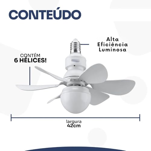 Ventilador com Lâmpada LED Bivolt 60W E27 com Controle Remoto – Silencioso, 3 Velocidades, Luz Fria/Neutra/Quente, Instalação Fácil no Bocal