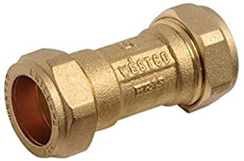 UKDeals Direct 28mm Single Check Valve Non Return, Brass, Brass Body, Spring Check Valve, 2 Ports, Compression Fittings, WRAS Approved