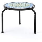Christopher Knight Home Iris Outdoor Ceramic Tile Side Table with Iron Frame, Blue / Green