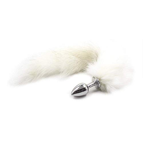 HSBHSJ White Artificial Tail Plug Blindfold Couple Game Metal Prop Fox Tail Plug