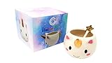 UNICORN MUG - 13.5 US FLUID OZ PREMIUM CERAMIC - GOLDEN HORN WITH MAGICAL SPOON WAND - FOR COFFEE, TEA, WATER, JUICE, SODA - BE MAJESTIC AND ADD A LITTLE MAGIC TO YOUR BEVERAGE
