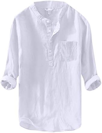 iHHAPY Henley Shirts Men's Linen Shirt Pure Color Blouse Holiday Tops Long Sleeve T-Shirts for Casual Daily Vacation