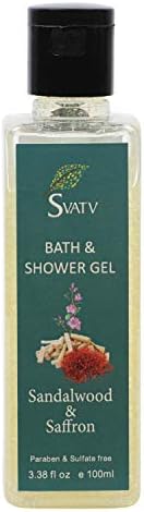 SVATV Bath & Shower Gel Body Wash For Men & Women - Natural Body Wash With SANDALWOOD and SAFFRON - Head To Toe Body Shower Cleaner - Paraben & Sulfate Free Body Wash 3.38 fl.oz.100ml