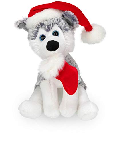 Plushland Xmas Pawpal with Santa Hat Stuffed Animals Plush Puppet Dog 8 Inches for Kids - A Perfect Christmas Day Gift on This Holiday for Babies (Husky)