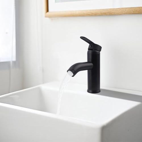 FALSKT 304 Stainless Steel Kitchen Tap, Bathroom Tap with Hose, Bathroom Tap, Ceramic Valve Core, Single Lever Washbasin Mixer for Guest Toilets (Black)