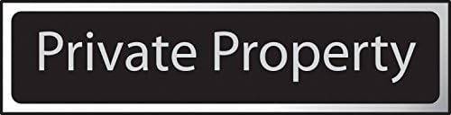Private Property Sign - Self-Adhesive PVC - Black and Chrome Effect - 200mm x 50mm