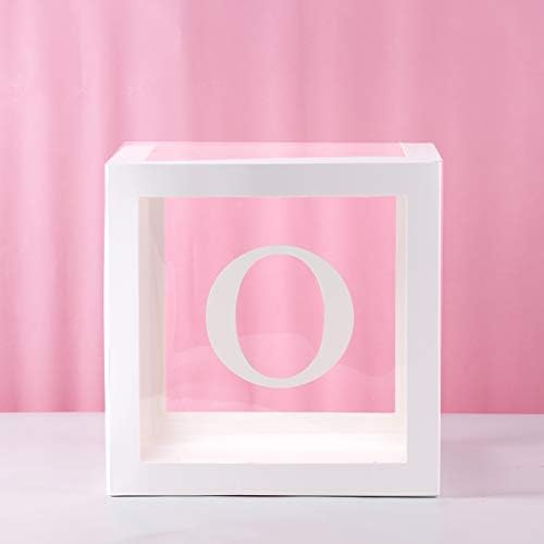 Wayfun Baby Shower Decorations Transparent Box - White Cube Boxes Kit with Letter for Girls Boys Birthday Party Decor Gifts Babyshower Favors Supplies Wedding Decor (O)