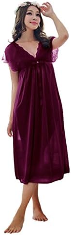 Lolidolls QM2037 Women's Empire Lace Trim Nightgown Strap Sleepwear Slip Purple