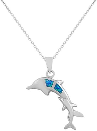 Dolphin Blue Turquoise Fire Opal Pendant Necklace
