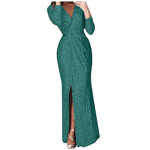 Sexy Wrap Long Sleeve Dresses for Women Deep V Neck Side Slit High