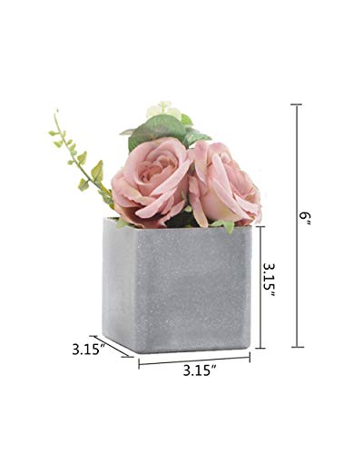 SAROSORA Artificial Potted Flower Plants with Plastic Vase Planter for Home Decor Wedding Decor Rose & Peony Arrangement Lovely Gift - 6 Inch Set of 3 (Square Vase) - Thumbnail 7