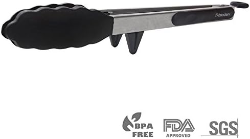Aboden Silicone Heads Cooking Tongs with Side Rests, 12 Inch, Black