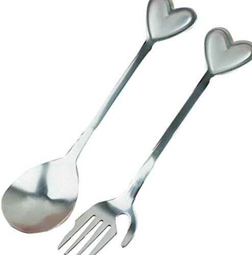 Aulley 2pcs Stainless Steel Love Heart Spoon Fork Set Coffee Dessert Food Fruit Tableware Valentine's Day Wedding Gift