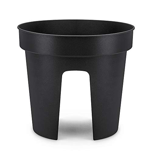 Blumenbrücke Hängetopf Pflanzkübel Zaun Geländer Balkon Terrassendielen Garten Töpfe (rund 28 x 25 cm, anthrazit) – Bild 4