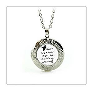Blackbird Singing In The Dead Of Night Locket Pendant Necklace ,Song Lyrics Art Jewelry