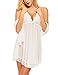 Avidlove Women 3 Pieces Set V-Neck Lingerie Lace Babydoll Mesh Chemise Outfits White