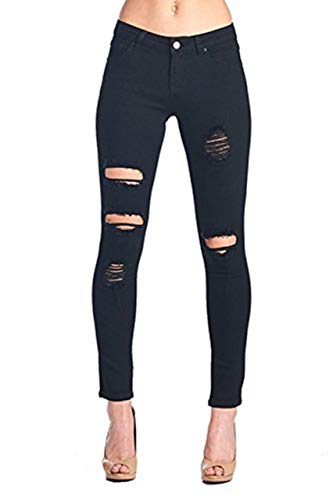 Women's Hight Waisted Butt Lift Stretch Ripped Skinny Jeans Distressed Denim Pants (US 2, Black 15)