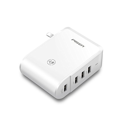 Pisen 20W 4-Ports USB Charger, TS-C054 Foldable AC Plug travel charger, For iPhone 7 / 7 Plus, iPad, Samsung Galaxy S8 / S7, Tab HTC, Blackberry and more