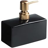 Modern Soap Dispenser with Matte Golden Pump for Bathroom, 13.5 oz Ceramic Rectangle Lotion Dispenser, Refillable Dish Soap Dispenser (Black)