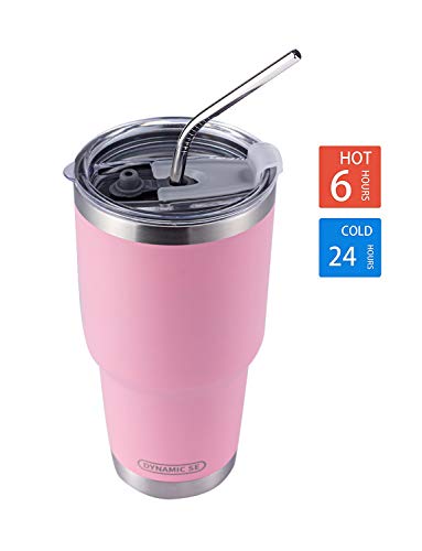 DYNAMIC SE 30oz Tumbler Double Wall Stainless Steel Vacuum Insulated Travel Mug with Splash-Proof Lid Metal Straw and Brush - Thumbnail 5