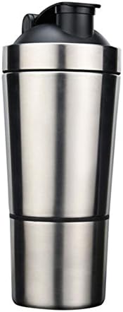 24oz|700ml Single Wall Stainless Steel Protein Shaker with Built-In Mixing Lid, with Additional Removable Powder Container