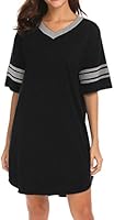 Ekouaer Women's Nightgown, Cotton Novelty Sleepshirts V Neck Short Sleeve Sleep Shirt Loose Comfy Pajama Sleepwear S-XXL