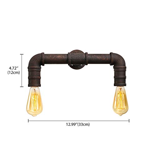 BAYCHEER HL371005 Steel Pipe Double Metal Wall Lamp Vintage Edison Retro Steampunk Water Pipe Wall Lighting Wall Sconce use 2 E26 Light Bulbs in Black
