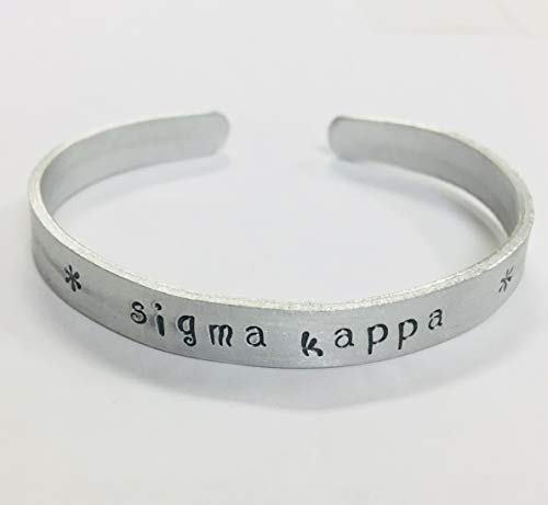 Sigma Kappa Cuff Bracelet - handstamped in a whimsical font on a non tarnish aluminum cuff, officially licensed - Thumbnail 3