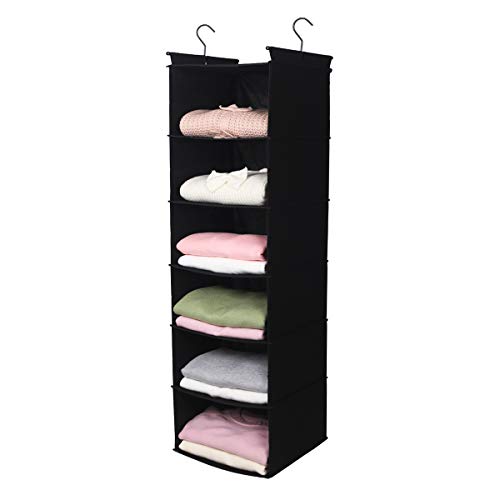 MAX Houser 6 Tier Shelf Hanging Closet Organizer, Cloth Hanging Shelf with 2 Sturdy Hooks,for Storage,Foldable (Black) - Thumbnail 2