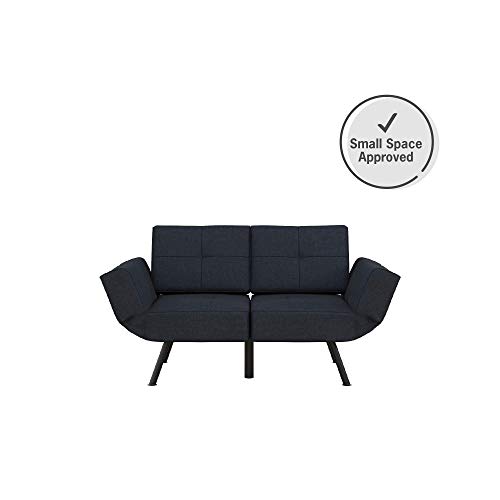 REALROOMS Euro Loveseat Futon, Couch, Adjustable Armrest Sleeper, Blue Linen - Thumbnail 3