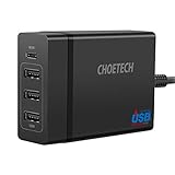 CHOETECH 72W 4 Ports USB C Charger with 60W PD Power Delivery, USB-IF Certified Type C Charger Compatible with 2017 Macbook pro, 2017/2016 Macbook, iPhone X /8 / 8Pus/ Google Pixel 2 and More