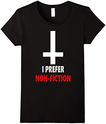 Womens Inverted Cross | "Prefer Non-Fi" Quote Tee | Satanic Atheist Small Black
