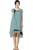 Azbro Women's Ink Painting Print Short Sleeves Loose Fit Plus Size High-Low Dress
