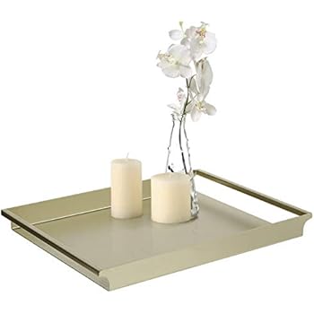 MyGift Vintage Style Light Gold-Tone Metal Decorative Serving Tray with Sleek Rounded Cutout Handles