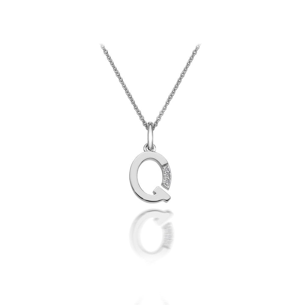 Hot Diamonds 925 Sterling Silver Letter Pendant Necklace | Personalised Initial Letter Necklace for Women | Silver Micro Pendant with 3 Real Diamonds (Letter Q) — image 1