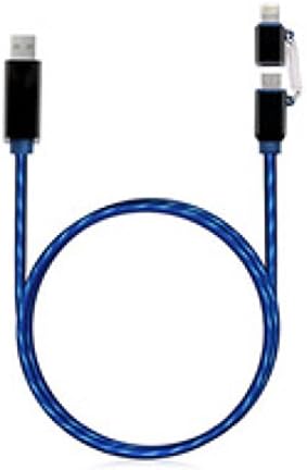 Juuice Flow Series 2-in-1 - Black & Blue - LED Light Up Charging Cable for Android - USBC & Micro USB (Flow Series - Black & Blue 2-in-1 Fast Charging Cable for Android)