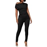 Sexy 2 Piece Outfits for Women One Off Shoulder Tops Ribbed Pant Set Tracksuit Clubwear