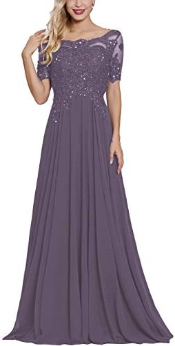 Lace Applique Beaded Mother of The Bride Dresses Long with Sleeves Bateau Neck Maxi Formal Evening Gown