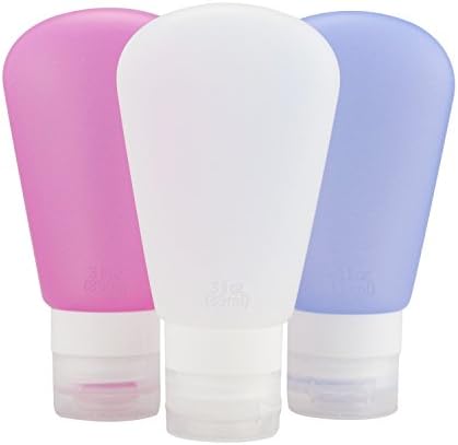 Travel Bottles Set, BPA Free Leak Proof Refillable Portable Soft Silicone Bottle Container with Clear EVA Travel Bag for Cosmetics , Shampoo, Lotion, Toiletries, Pack of 3 ( 3 OZ) - without Sucker