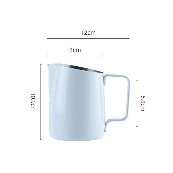 QAWS Edelstahl Milk Pitcher, Latte, Milchschaum Cafe Art Aufschäumkännchen, Barista Zubehör Milk jug Weiß. – Bild 3