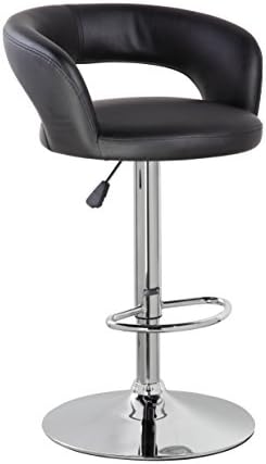 eurosports PU Leather Swivel Adjustable Bar Stool Modern Design Counter Height Home Pub Bar Chair with Back and Footrest,Black