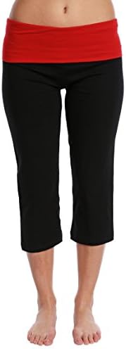 Nouveau Women's Workout Active Capri Yoga Pant with Contrasting Color Waistband Casual Loungewear - Black / Red Combo, 5X