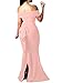 LAGSHIAN Women Elegant Back Ruffles Sexy Off Shoulder Gown Maxi Evening Party Mermaid Dress Pink