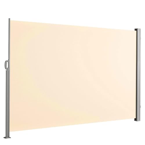 Floordirekt Seitenmarkise aus Aluminium, 160x450cm Beige - ausziehbarer Sicht- & Sonnenschutz für Balkon & Terrasse, Polyester 280 g/m² (PU), UV-Schutz UPF50+, 